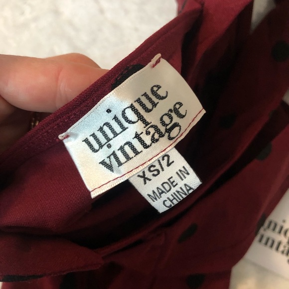 NWT Unique Vintage Burgundy & Black Polka Dots Porter Top - Picture 3 of 3